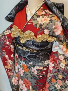 振袖 成人式 振袖6点セット 振袖フルセット 牡丹 桜 金糸 正絹 NT2 
