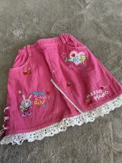 メゾピアノmezzopianoピンク刺繍デニムスカート フリル付き 110cm