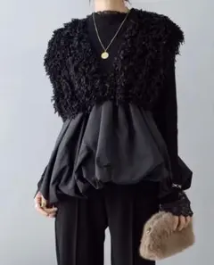 週末SALE深Vネック フェザージャガードベスト テープヤーンフリンジベスト