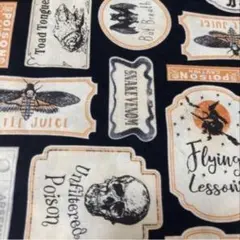 残り僅か‼️ ハロウィン生地　USA ハロウィンスタンプ　タイムレストレジャー