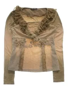 ベージュ フリル付き 長袖トップス