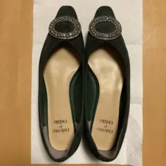 ダークグリーン スエード フラットシューズ