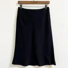 クミキョク【L】シンプルフレアスカート　ひざ丈　裏地付き　無地　黒