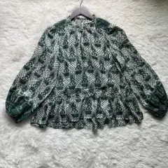 ✨美品✨ヌキテパ パフスリーブ シフォン 総柄 長袖ブラウス シルク100%のサムネイル
