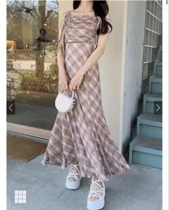 チェック柄ギャザーリボンキャミソールワンピース[dk1411]