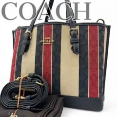 即完売 コーチ モリー トートバッグ 2way ストライプ キャンバス d91