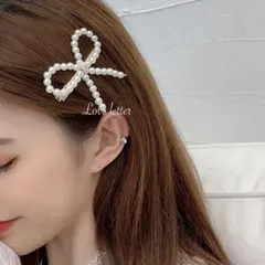 No.104A パールリボンヘアクリップヘアピン1点 韓国 量産型 地雷 春夏