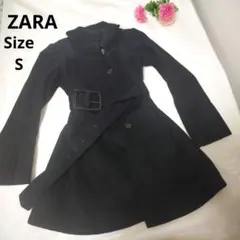 【オシャレ☆ZARA WOMAN】黒　ベルト付き　ウールコート　サイズS