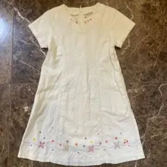 MIKIHOUSE 刺繍入り 半袖ワンピース 120 クリーム色
