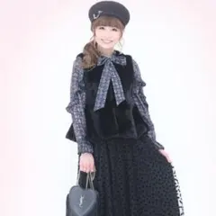 QVC &LOVE アンドラブ ツイード プリント ボウタイ ブラウス
