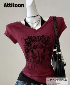 SHEIN半袖 Tシャツ ボルドー グラフィック