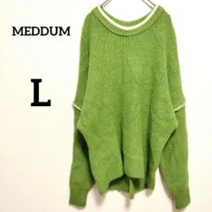 MEDDUM グリーン オーバーサイズ ニット L バックスリット　配色ステッチのサムネイル