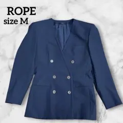 ROPE ロペ　ノーカラージャケット　ダブルブレスト　肩パッド　ネイビーのサムネイル