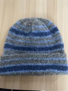 ストライプニット帽 グレーと青