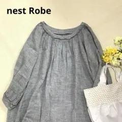 美品 nest Robeネストローブ リネン切替ワイドブラウス チュニック丈