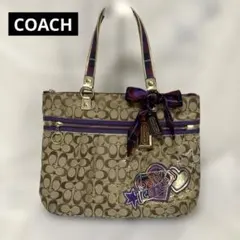 COACH POPPYトートバッグ ★シグネチャー ×レザー、大容量
