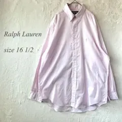 Ralph Lauren 長袖シャツ 16 ピンクストライプ ロゴ刺繍1374