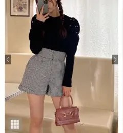 新品/GRL /千鳥柄ハイウエストショートパンツ 黒 M