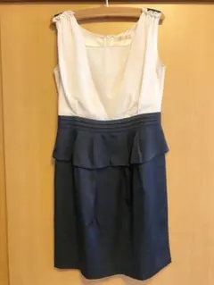 【美品】ヘプラムワンピース ドレス 結婚式　ネイビー
