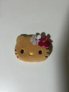 ハローキティ フェイス型ポーチ ブラウン ハイビスカス