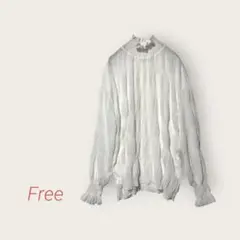 ブラウス ホワイト フリルネックブラウス シアー素材 ゆったり P368