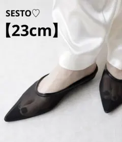 SESTO♡ポインテッドトゥ シースルー ミュール サンダル レディース 23