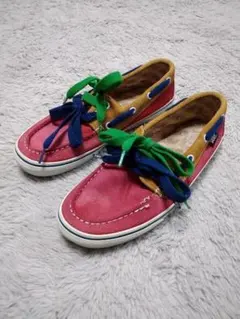 バンズ　VANS　デッキシューズ　27.0cm　革　赤色　茶色　靴紐ネイビー・緑のサムネイル