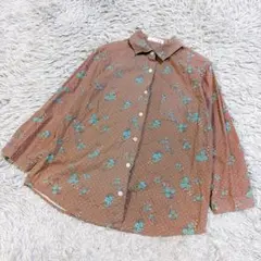 SM2 サマンサモスモス 花柄 ドット柄 長袖シャツ ブラウス　ブラウンMサイズ