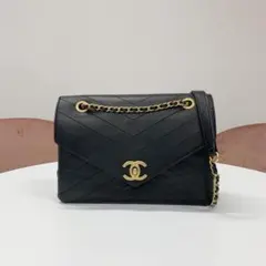 シャネル ターンロック ココマーク シェブロン ダブルチェーン ショルダーバッグ