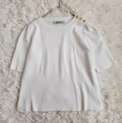 ナノユニバース パフスリーブ ニット 五分袖 ボタン（36） ふんわり袖 華やか