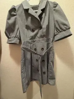 チェック柄 半袖ミニワンピース ベルト付き