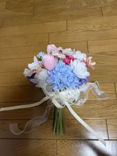 造花 ウェディングブーケ ピンク 水色 ホワイト 結婚式 前撮り