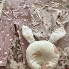 うさぎ柄 ベビー服セット ロンパース レギンス 枕