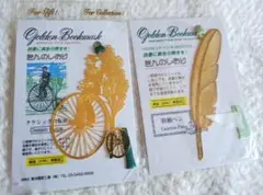 金メッキ しおりセット クラシック自転車と羽ペン