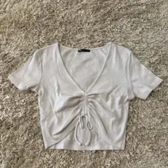 ZARA ホワイト フロントギャザー クロップドTシャツ
