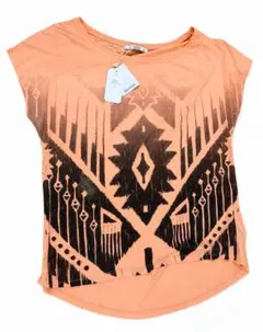 Bershka 幾何学模様 Tシャツ オレンジ M