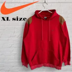 古着 Nike 赤 XLサイズ スウェット パーカー エルボーパッチ 刺繍