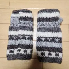 ニット ストライプ柄 指なし手袋