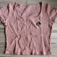 GYDA ミッキーマウス 刺繍 リブTシャツ
