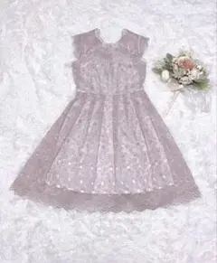 m*o様 リリーブラウン フラワー オーガンジー ワンピース 花柄 パープル フ