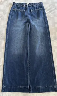 H＆M ワイドストレート パンツ デニム ギミック インディゴ