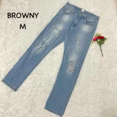 【ブラウニー】M ダメージ加工　ケミカルウォッシュ　コットン　ストレッチ抜群のサムネイル