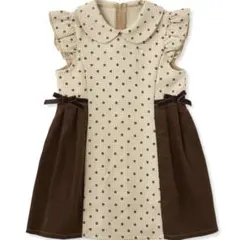 千鳥格子小花柄コールテンサイド切り替え肩フリルジャンパースカート 110cm