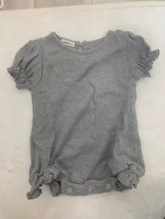 韓国子供服　グレー フリル袖 ワッフルロンパース