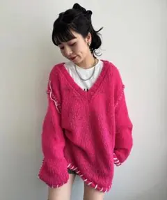 【Kastane】ブラインドステッチニット ピンク ロングのサムネイル