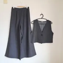 しまむら　Lutique ルティーク ブラック パンツセットアップ　ジレ　デニム