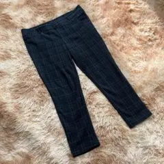 ノーブランド（3L）テーパードパンツ チェック柄 薄めネイビー 裏起毛 あったか