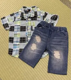 チェック柄半袖シャツ　半ズボン　100cm 95cm まとめ売り