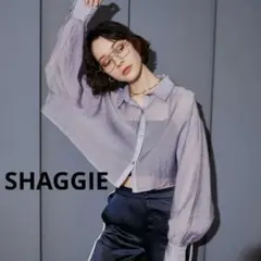 SHAGGIE ミドル丈 シアー 長袖 シャツ レギュラーカラー 無地 紫 韓国