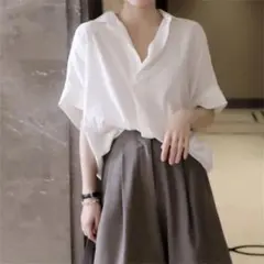 〈夏物割引〉レディース ブラウス 白 シャツ トップス　オフィス　Lサイズ